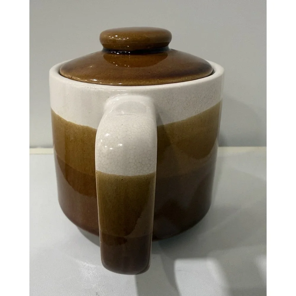 Vintage Pottery Tea Pot Creamer Tan Brown Specked Glaze with Lid Made in Japan